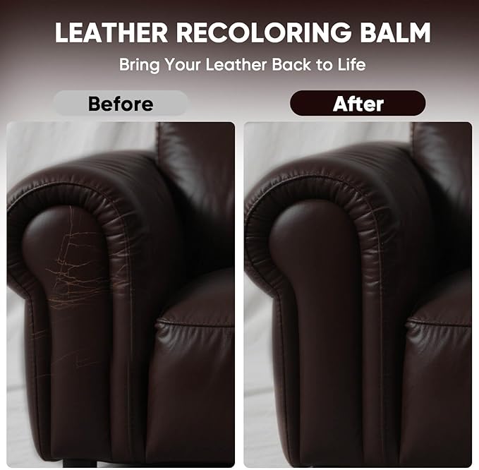 Leather Recoloring Balm - Scratch Repair & Color Restore Kit for Faded Leather, Leather Couch & Car Seats - 10OZ Leather Restorer Balm for Furniture, Auto Interior, Vinyl, Accessories (Dark Brown)