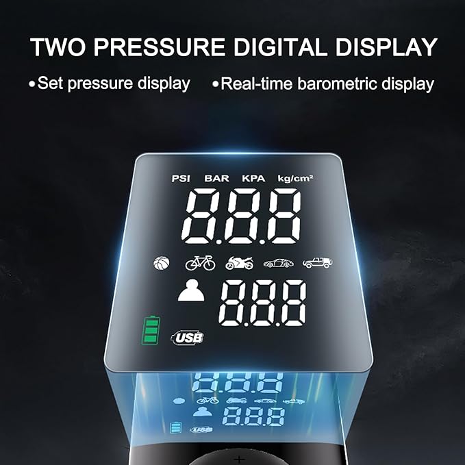 Tire Inflator Portable Air Compressor, Model 3 Y S X Accessories, Cordless Rechargeable Automatic Tire Pump, Multipurpose Tire Pressurizer with Emergency Light