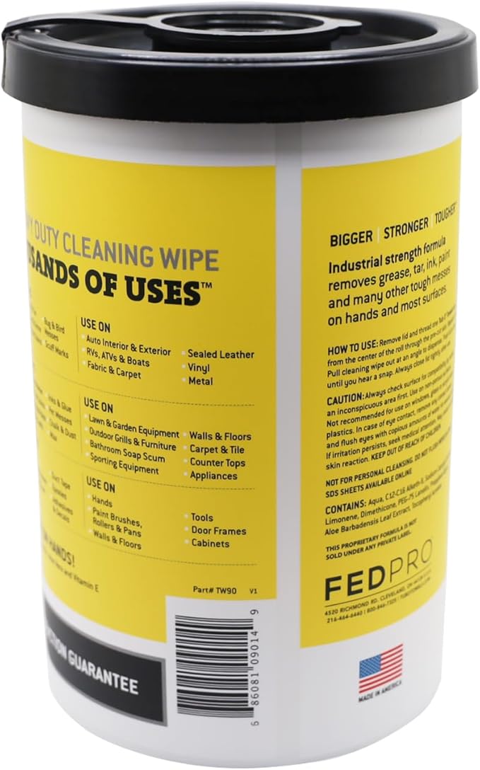 Tub O' Towels Heavy-Duty Multi-Surface Cleaning Wipes, 10" x 12", 90 Count Canister, Removes Grease, Grime, Tough Stains, Durable Disposable Wipes for Home, Garage, Outdoor Cleaning Tasks, 2-Pack