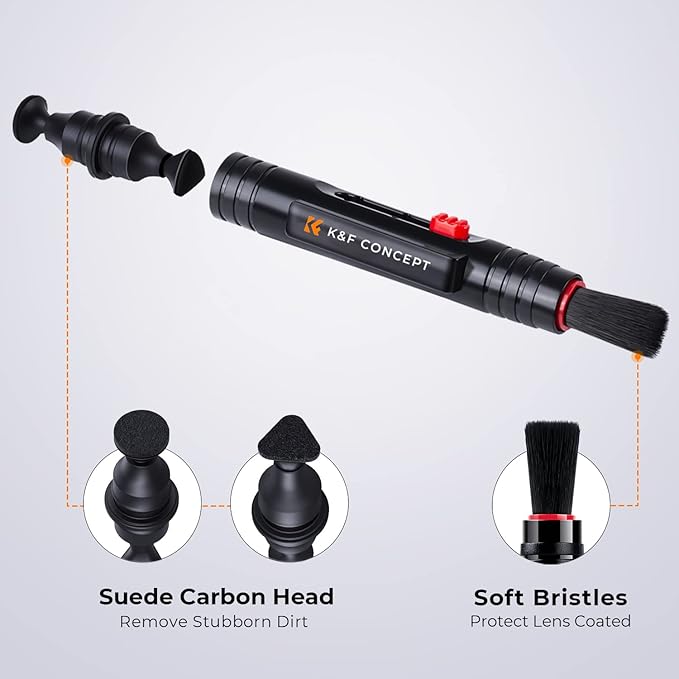 K&F CONCEPT 9-in-1 Camera Lens Cleaning Kit for DSLR Camera Lens Filter Cell Phones with Air Blowing, Vacuum Cleaning Cloth*6, 15ml Cleaning Cloths Liquid, Lens Cleaning Pen