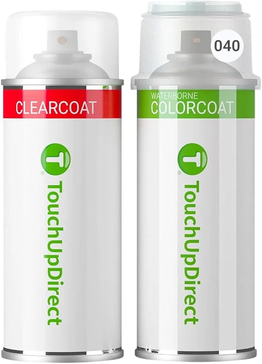 TouchUpDirect Car Paint Touch Up Spray Kit – Toyota 040 Super White Exact Match Auto Paint Kit with Car Color Spray and Clearcoat, for Repainting or Scratch Repair, Essential Kit