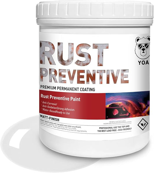 YOA Metal Rust Protective Paint, Matte White 32oz. Suitable For Metal, Trailer And Truck Frames, Cargo Boxes, Car Chassis, Boats, Etc. Ultra Powerful Rust Remover, Inhibitor, Converter