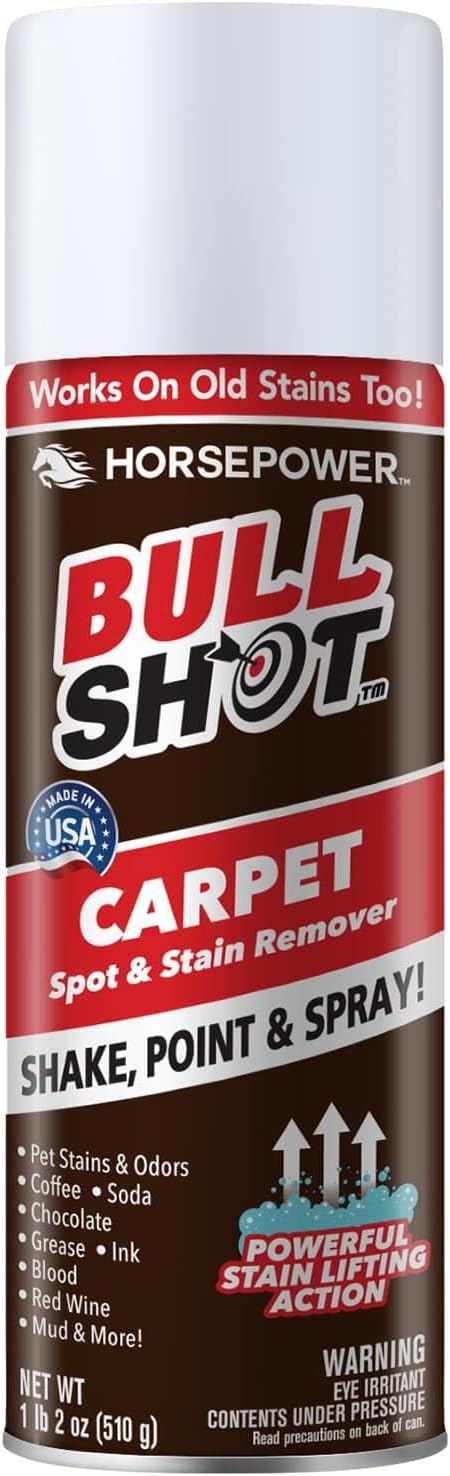 Bull Shot Carpet Spot & Stain Remover by Horsepower, AS SEEN ON TV, Made In USA, Just Point & Spray, Stain-Lifting Foam-Action, Pet Stains & Odors, Coffee, Soda, Wine, Grease, New & Old Stains & More