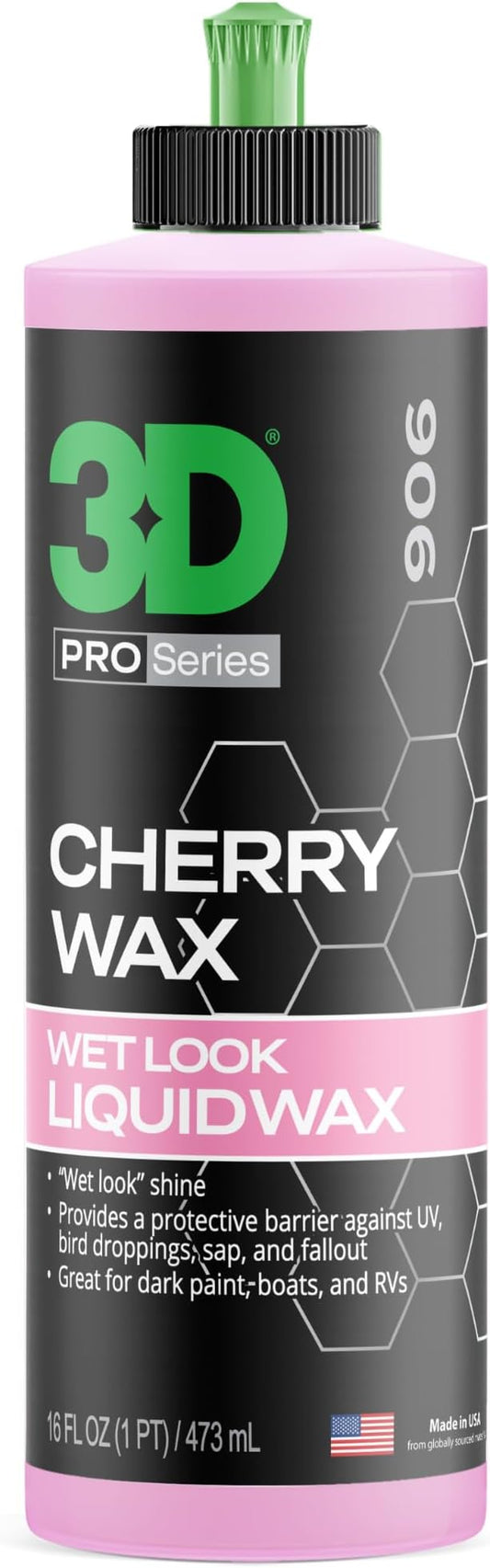 3D Cherry Wax – Liquid Carnauba Show Car Wax with Synthetic Polymers | Deep Gloss Finish | Easy Wipe-Off | Slick Shine | Fast Application | Made in USA |16 oz