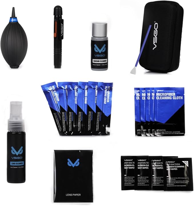 VSGO All-in-One Camera Cleaning Kit for APS-C Sensor Cameras (16mm) Compatible with Canon, Nikon, Sony, Pentax & DSLR, Includes CMOS Swabs, Lens Pen, Air Blower & More (DKL-20)