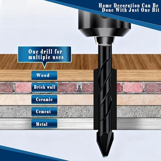 10pc 3/16” Black Ceramic Drill Bit Eccentric Drill Bit Set, 5mm Masonry Drill Bit Sets Concrete Drill Bit for Glass,Brick,Plastic,Cement,Wood,Ceramic,Metal,Marble.