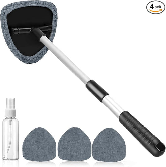 desin Windshield Cleaning Tool, Car Window Cleaner Windshield Cleaner with 4 Reusable and Washable Microfiber Pads and Extendable Handle Auto Inside Glass Wiper