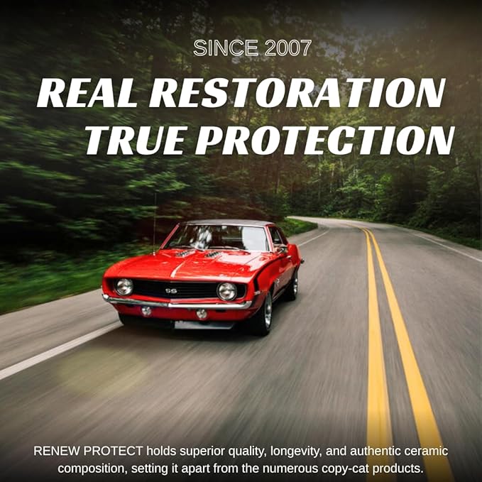 RENEW PROTECT - GLOZ - Real Restoration & True Protection, Dry-Seal Protectant for Tire & Trim, Mid- High Shine, Mats - RV- Motorcycle-Safe, Acrylic Ceramic-Hybrid Protectant, Wash-Proof, 5 min 16oz