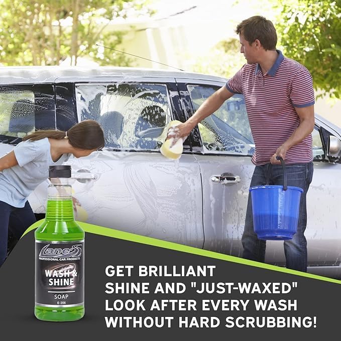 LANE'S Wash & Wax - Best Car Wash Soap, Wax Components Provides Layer of Protection to Car’s Paint, High Foaming, Deep Cleaning Concentrated Formula, Mirror High-Gloss Shine 16oz