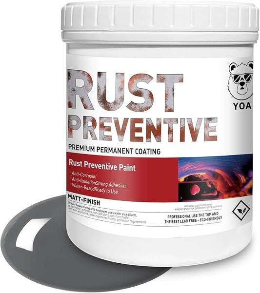 YOA Metal Paint, Water-Based Rust-Proof Paint, 32 fl oz, Metal Primer and Protective Coating, Rust-Proof Coating, Permanently Prevents Rust (Matte Gray)