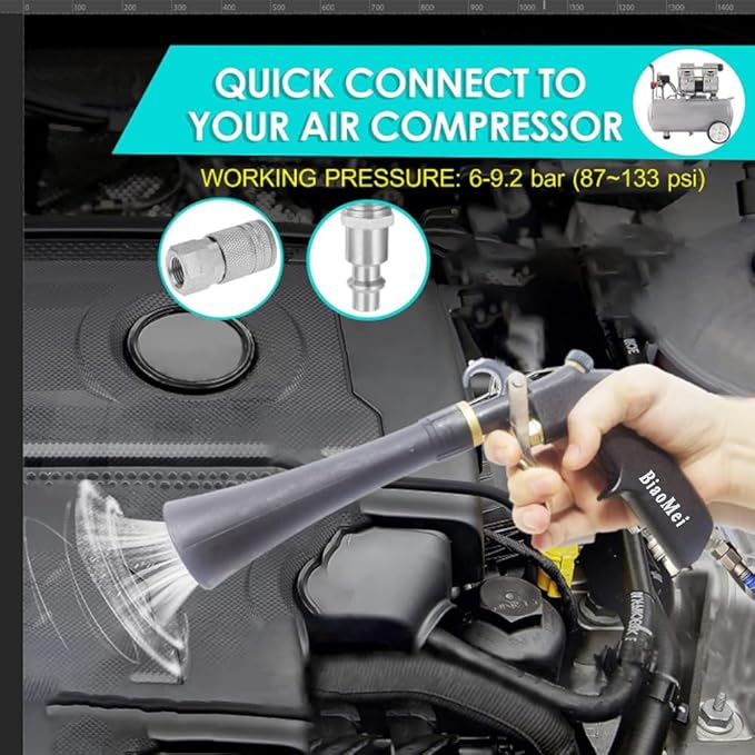 High Pressure Car Interior Cleaning Gun Automobile Detailing Washing Gun with Brush-Works with Air Compressor(Aluminium Rotate Tube),Z-014 with Air Regulator Control