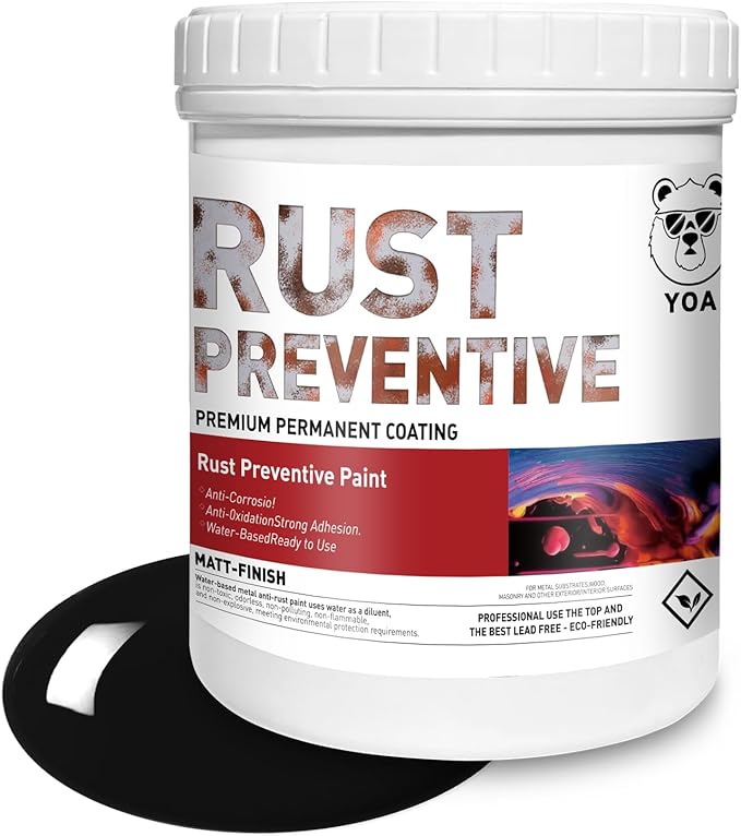 YOA Metal Paint, Water-Based Rust-Proof Paint, 32 fl oz, Metal Primer and Protective Coating, Rusts-Proof Coating, Permanently Prevents Rusts (Matte Black)