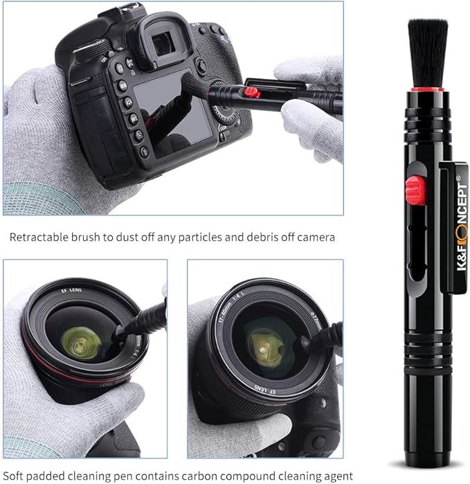 K&F CONCEPT Professional Lens Cleaning Kit for DSLR & Mirrorless Cameras with APS-C/Full-Frame Sensor Cleaning Swabs/Lens Cleaner/Gloves/Camera Blower/Lens Pen Brush/Microfiber Cloths/Carrying Case