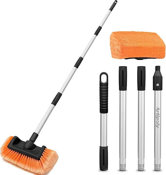 65" Five-Sided Car Wash Brush with Extension Pole, Car Wash 12" Dip Soft Five-Sided Brush, No Scratch Car Cleaning Brush Supplies for RV Boat Truck SUV, House Siding, Snow