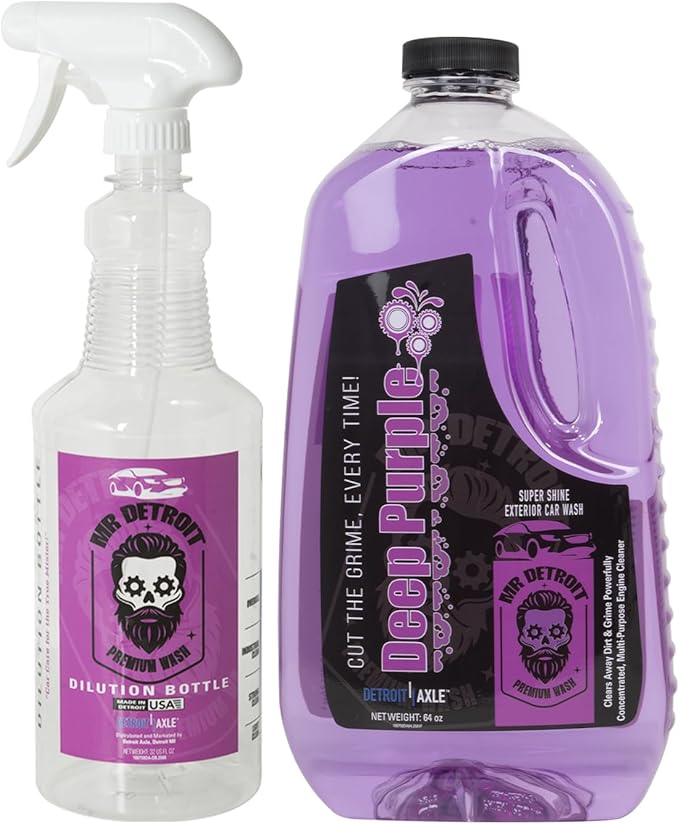 Mr. Detroit - Heavy Duty Degreaser & Dilution Bottle Hand Soap and Microfiber Towels, 64oz Degreaser Heavy-duty All-purpose Cleaner for Engines & Tires, Break Down Grease, Oil & Grime