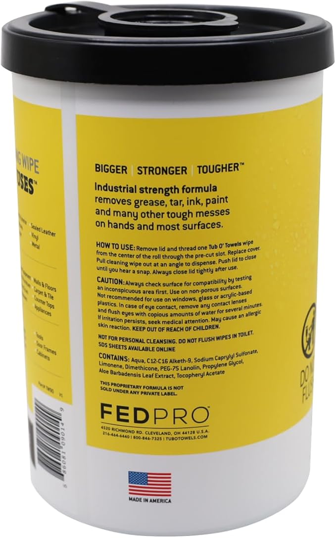 Tub O' Towels Heavy-Duty Multi-Surface Cleaning Wipes, 10" x 12", 90 Count Canister, Removes Grease, Grime, Tough Stains, Durable Disposable Wipes for Home, Garage, Outdoor Cleaning Tasks, 2-Pack