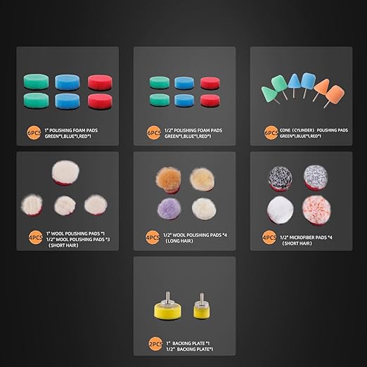 Mini Buffing Polishing Pads, 32Pcs Mini Detail Polisher Pads Use On Rotary Tools,Cordless Electric Drill, Polisher Tool for Tight Area Detailing Polishing Waxing and Sealing Glaze -HTDEPMIXUS