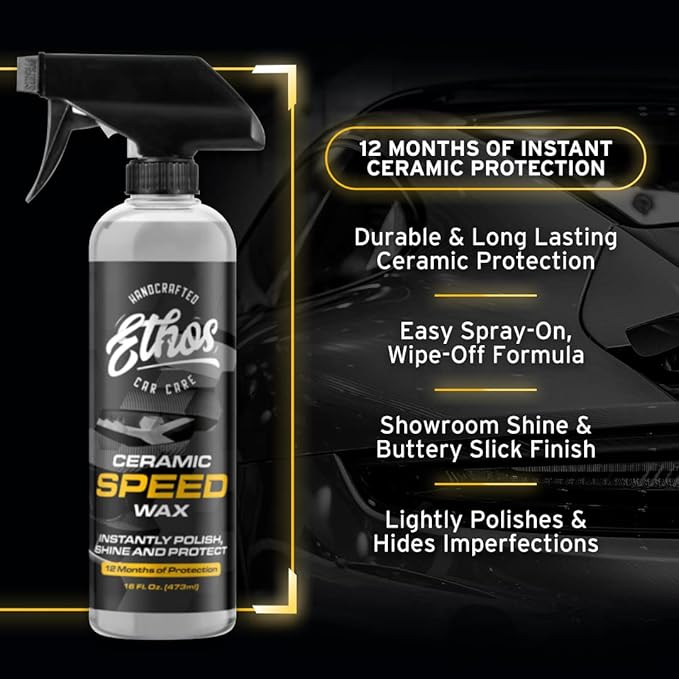 Ethos Ceramic Speed Wax - Hydrophobic Car Coating Spray - Top Coat Polish with Reactive SiO2 Copolymers for Ultimate Paint Protection
