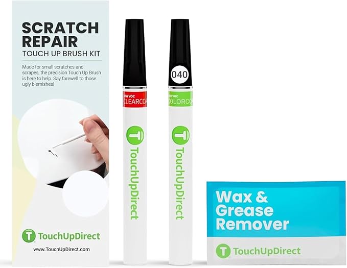 TouchUpDirect Auto Scratch Repair Brush Kit – Toyota 040 Super White Exact Match Auto Paint Kit with Car Color and Clearcoat, for Repainting and Car Paint Touch Up, Scratch Repair Kit
