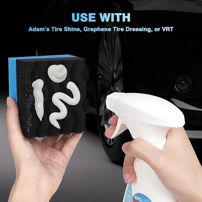 3 Pack Large Tire Dressing Applicator Pads, Wavy Contour Polish Sponge for Applying Shine, Wet, Gel, Or Balm (Red, Green, Blue)