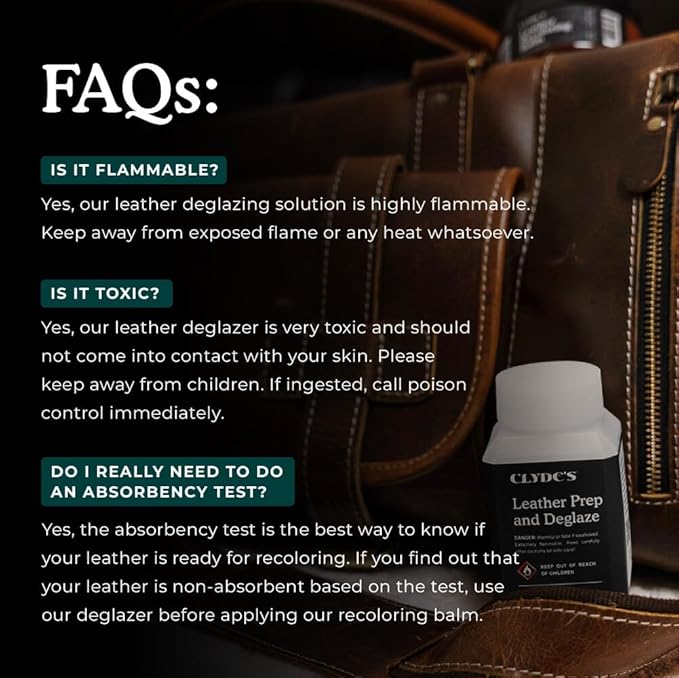 Clyde's™ Leather Preparer and Deglazer | Best for Non Absorbent Leather Surfaces | Remove Factory Finishes from Furniture, Auto Interior, Tack, and Shoes | to Be Used Before Leather Recoloring Balm