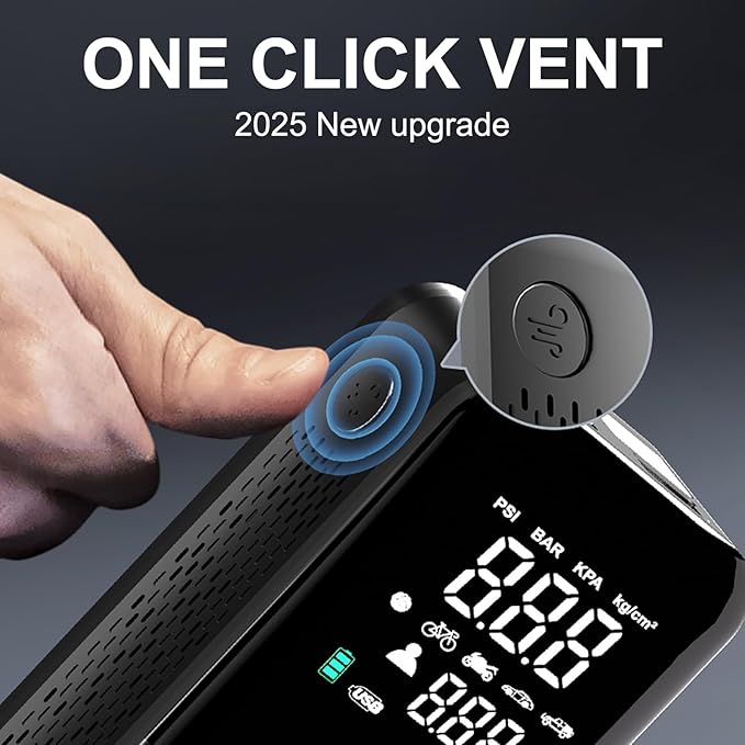 Tire Inflator Portable Air Compressor, Model 3 Y S X Accessories, Cordless Rechargeable Automatic Tire Pump, Multipurpose Tire Pressurizer with Emergency Light