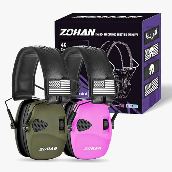 ZOHAN UPGRATED EM054 Electronic Shooting Ear Protection with 4X Sound Amplification, Slim Active Noise Reduction Earmuffs for Gun Range
