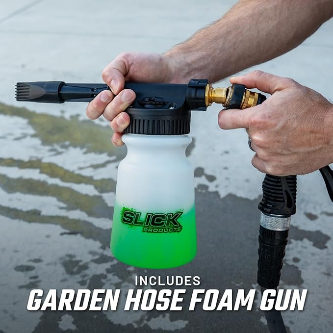 Slick Products Off-Road Wash (64 oz.) + Garden Hose Foam Gun Bundle – Super Concentrated ATV, UTV, Dirt Bike, Truck & Jeep Wash Foam Shampoo for Heavy Dirt and Mud