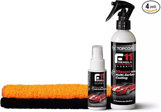 TopCoat F11 Polish & Sealer for Cars, Bikes and More – Water-Based Alternative to Ceramic Wax - 8 oz F11 Kit with Travel Bottle and 2 Microfiber Towels