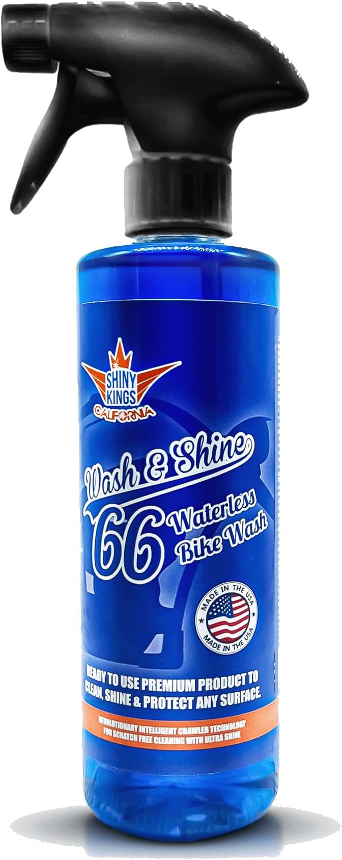 Motorcycle Cleaner Wash&Shine 66 | WATERLESS BIke Wash with Ultra Shine Finish | Powerful Motorcycle Detailing Spray for All Surfaces | Bike Cleaner by Shinykings California | 16.9 fl.oz