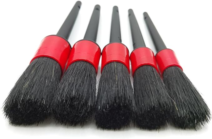 Car Detailing Brush Set of 5 - Soft Boar Hair, Car Wash Brush, Wheel Cleaner Brush, Car Dust Brush, Car Interior Leather Seat and Vent Brush, Car Detailing Kit