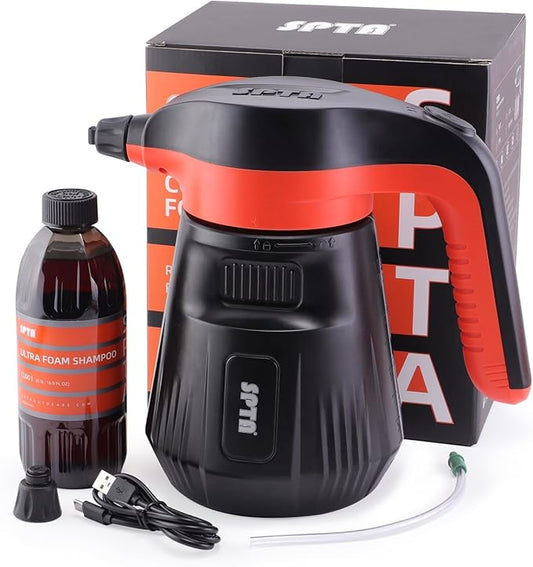 SPTA Pressure Foam Sprayer, 2.25L/76 oz Electric Pressurized Soap Sprayer Car Foam Sprayer, Cordless Pump Sprayer, Car Wash Pressure Washer Foamer with 500ML Shampoo for Detailing