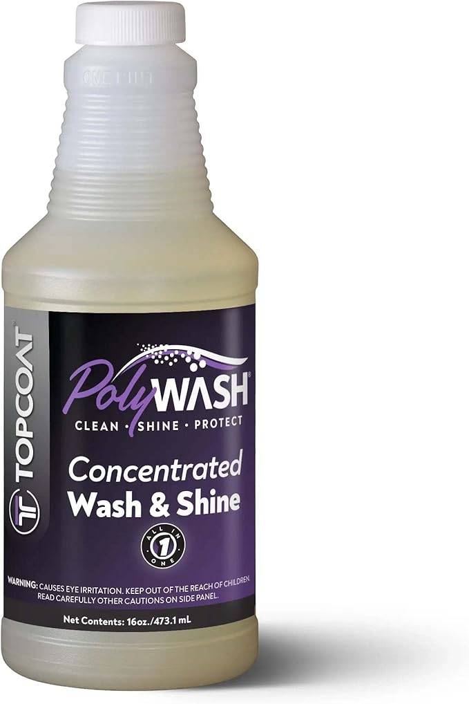 TopCoat PolyWash Concentrated, PH-Neutral Car Wash Soap, Leaves a Hydrophobic Barrier and Prevents Water Spots, Use as Foam Cannon Soap, 16 oz Car Soap Bottle