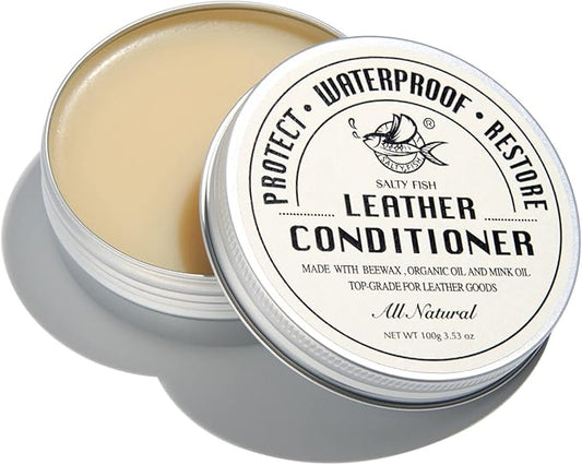 SALTY FISH All-Natural Leather Conditioner and Cleaner,Made with Mink Oil Beeswax,Protect Soften Waterproof Leather Furniture,Car Seats,Shoes,Boots,Bags (3.53 Oz)