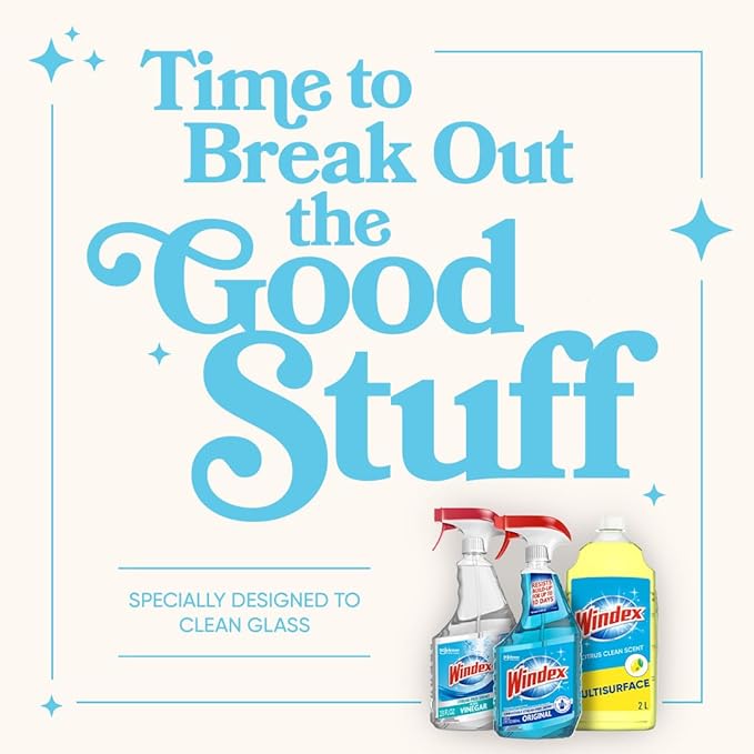 Windex Glass Cleaner Spray Refill, Original Blue Window Cleaner Works on Smudges and Fingerprints, Bottle Made from 100% Recovered Coastal Plastic, 2L (Pack of 2)