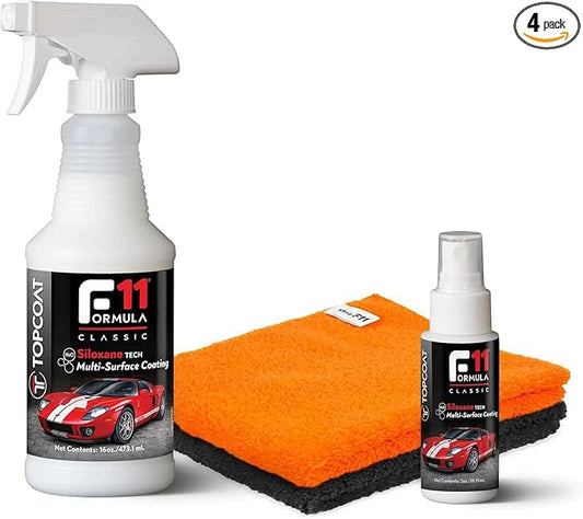 TopCoat F11 Polish & Sealer for Cars, Bikes and More – Water-Based Alternative to Ceramic Wax - 16 oz F11 Kit with Travel Bottle and 2 Microfiber Towels