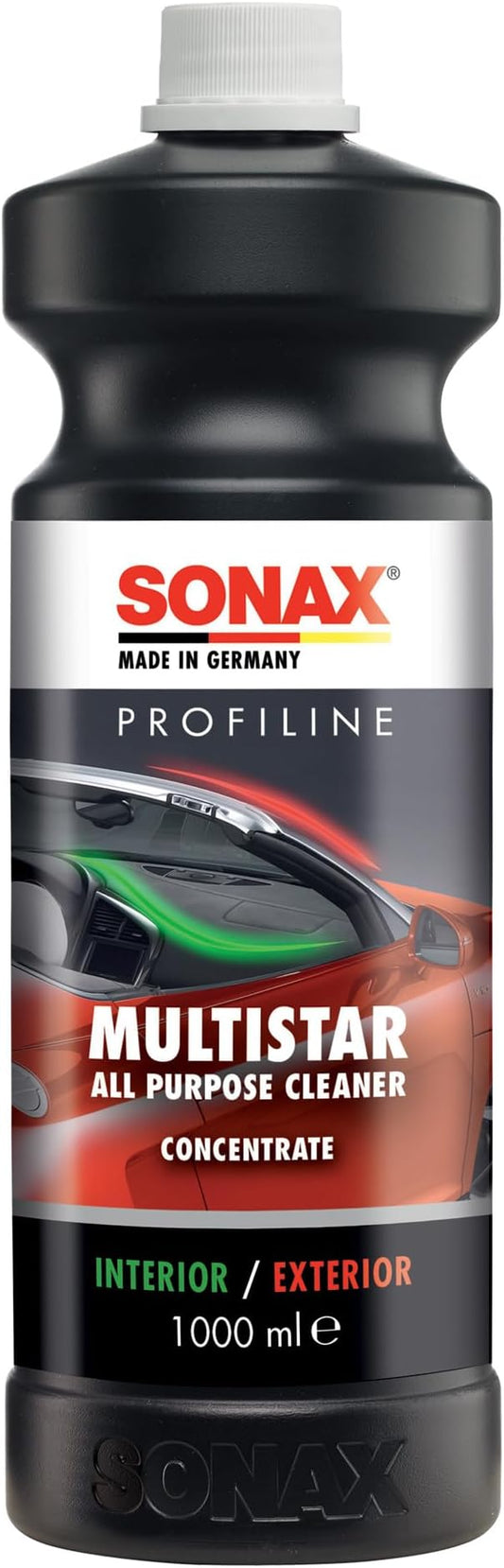 SONAX MultiStar All Purpose Cleaner | Pro-Strength Concentrate for Interior & Exterior Cleaning | Safe on Carpet, Upholstery & Wheel Wells | Removes Grease, Grime & Organic Stains | 627341 | 1L