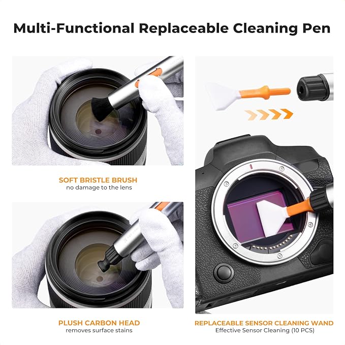 K&F CONCEPT 32-in-1 Camera Lens Cleaning Kit for DSLR Camera Lens Filter with Cleaning Pen+Air Blower+Cleaning Cloth*2+Full-Frame Swab*10+Cleaning Wipes*10+Vacuum Cleaning Cloth*6+Anti-Static Gloves