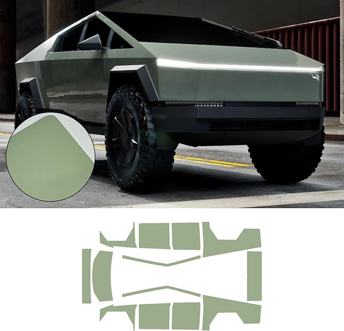 Precut Paint Protective Film for Tesla Cybertruck 2024-2026 Full Body 8.5Mil TPU PPF Color Change Film Self Adhesive Scratch Protector Exterior Accessories (Dark Green)