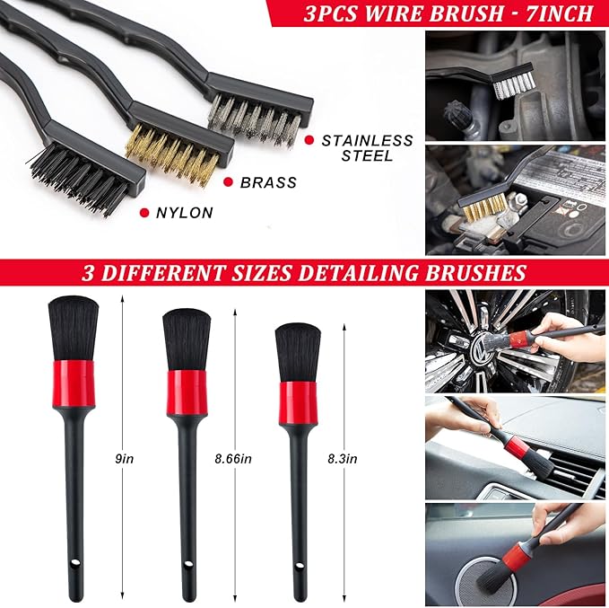 16Pcs Car Wash Cleaning Kit with Foam Gun Sprayer Detailing Brushes Windshield Cleaning Tool Rim and Tire Brush Towels Complete Interior Exterior Detailing Set for Car