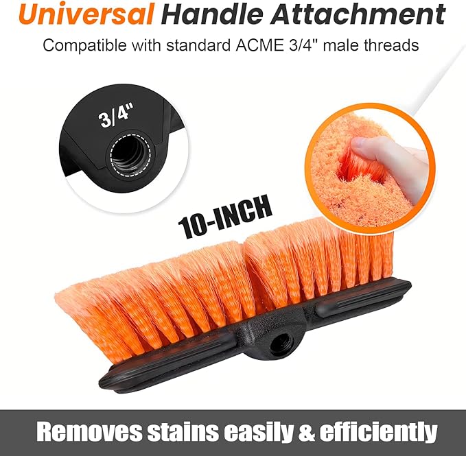 10" Car Wash Brush Head with Soft Bristle for Auto RV Truck Boat Camper Exterior Washing Cleaning