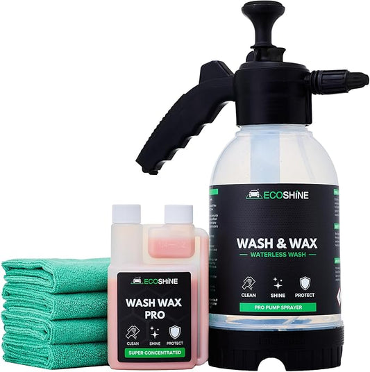 Waterless Car Wash Kit | Super Concentrated Rinseless Car Wash And Wax Formula With Non Foaming Detail Sprayer For Fast Car Detailing | Makes 16 Gal Of Ready To Use Waterless Wash And Wax
