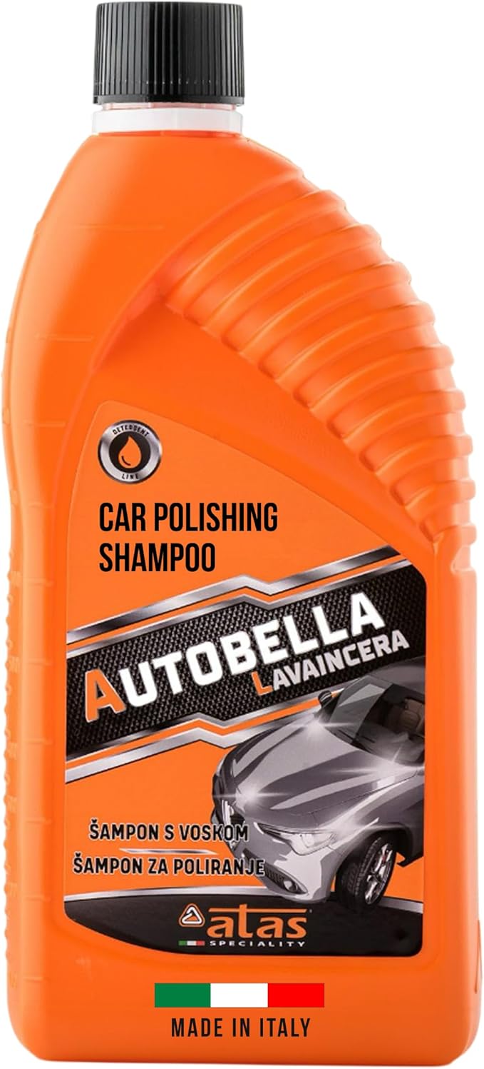 AUTOBELLA Wash & Wax Car Shampoo (33.8 fl oz) – 100:1 Concentrated Foaming Car Wash Soap with Polish, Neutral pH Car Cleaner, Made in Italy