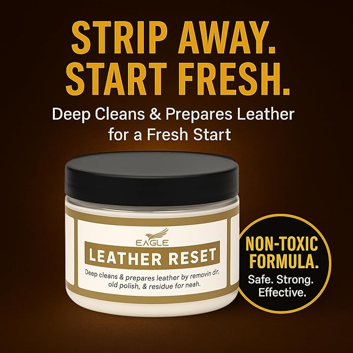 Leather Preparer & Deglazer – Heavy Duty Leather Reset Cream – Removes Finish, Wax, Dirt & Scuffs – Preps Leather for Dye, Paint, Polish & Conditioner – Safe on Leather, Vinyl & Rubber- Cloth Included