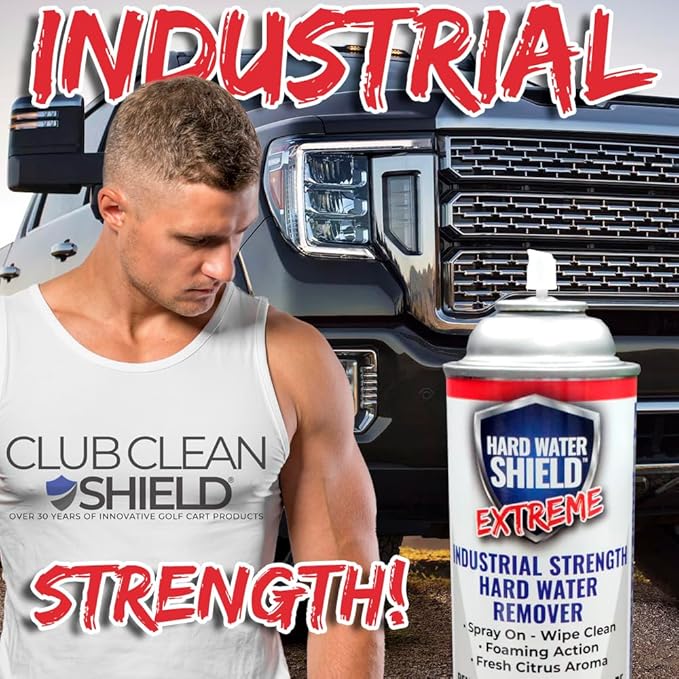 Club Clean Cart Shine, Golf Cart Body Windshield Cleaner Plus Polisher - Hard Water Shield, Removes Hard Water Stains - Battery Acid Shield, Grease Spray, Lubricates & Rust Proofs - Trim & Tire Shield