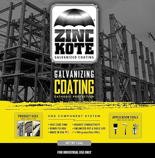 ZincKote Cold Galvanizing Paint/Coating - Cold Galv - 96% Zinc DFT - Steel Corrosion Protection - LOW VOC - Reloads Hot Dip Galvanizing - Made in the USA (Quart)