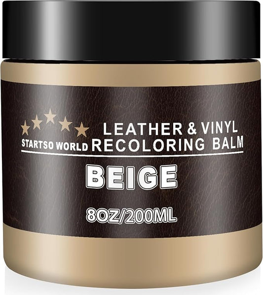 STARTSO WORLD Leather Recoloring Balm,Beige Leather Repair Kit for Furniture,Couches & Car Seats, Leather Paint, Leather Color Restorer, Leather Scratch Remover