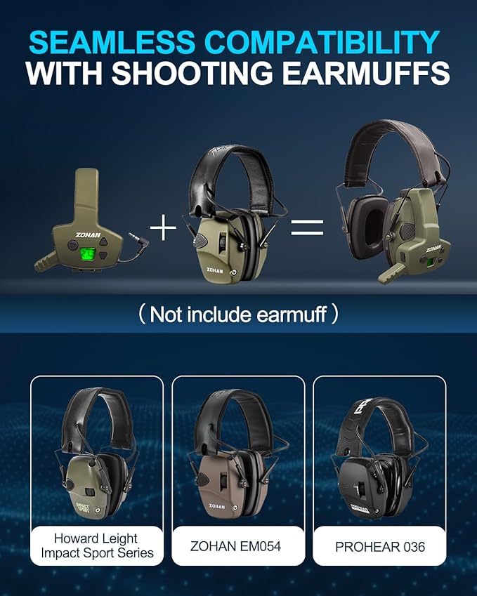 ZOHAN RH08 Rechargeable Walkie Talkie for Shooting Earmuffs, Compatibility with Howard Leight Impact Sport Series EM054