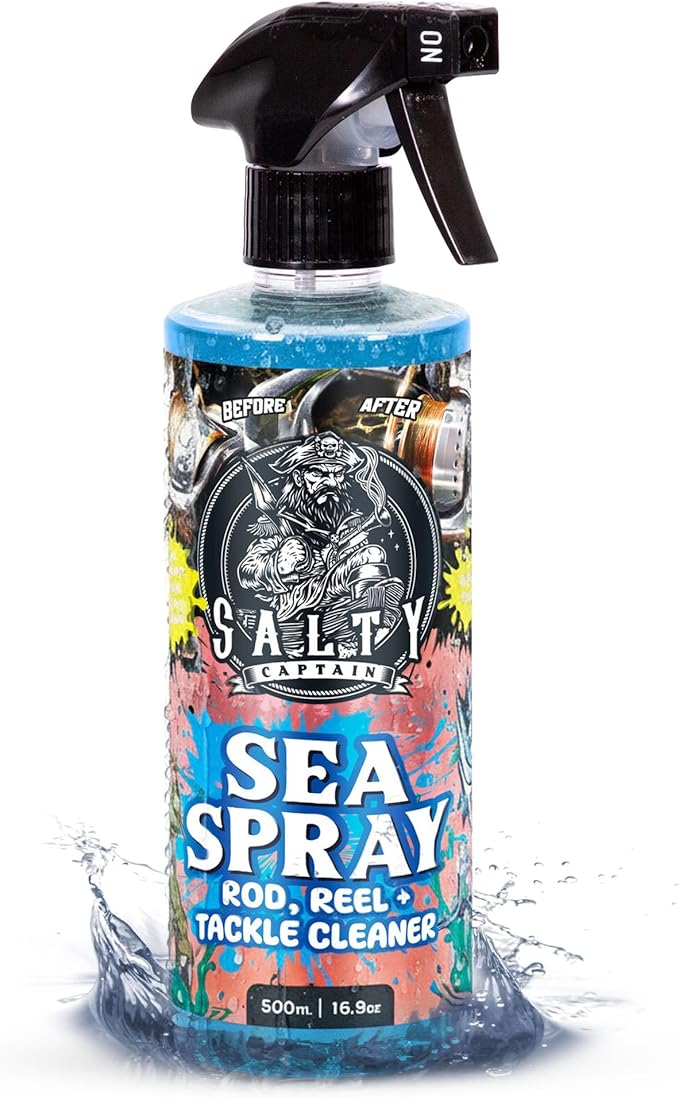 Salty Captain Sea Spray – Fishing Reel Cleaner Spray 500ml – Salt Remover for Rods, Reels & Tackle – Prevents Rust & Corrosion – Easy Reel Cleaning Kit, Extends Gear Life, Fast & Easy Cleaning
