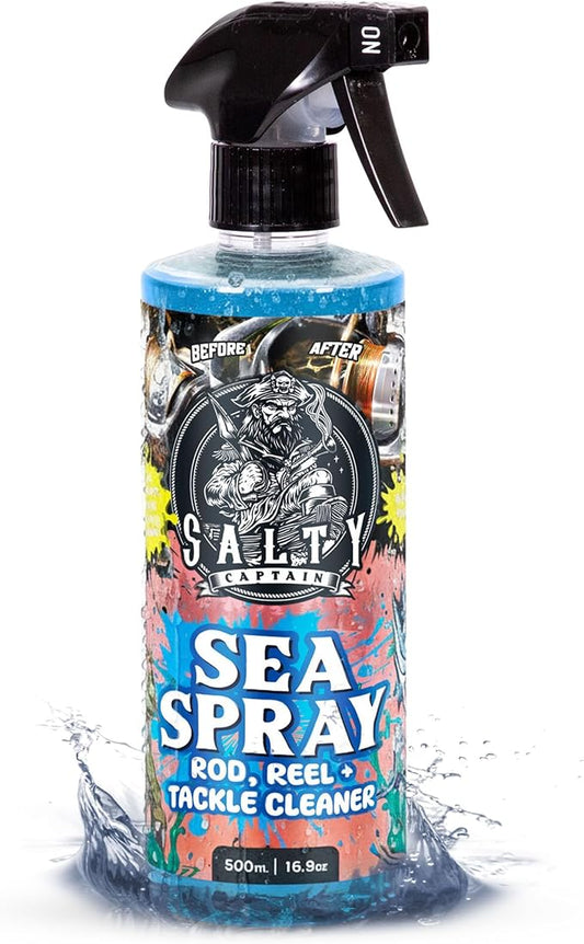 Salty Captain Sea Spray – Fishing Reel Cleaner Spray 500ml – Salt Remover for Rods, Reels & Tackle – Prevents Rust & Corrosion – Easy Reel Cleaning Kit, Extends Gear Life, Fast & Easy Cleaning